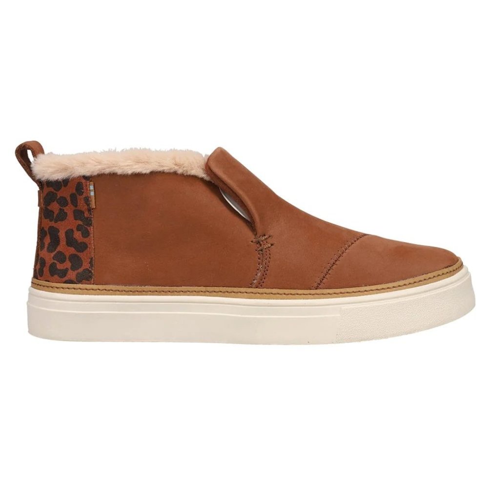 Toms Brown Faux Fur-Lined Slip-On Sneakers with Leopard Heel